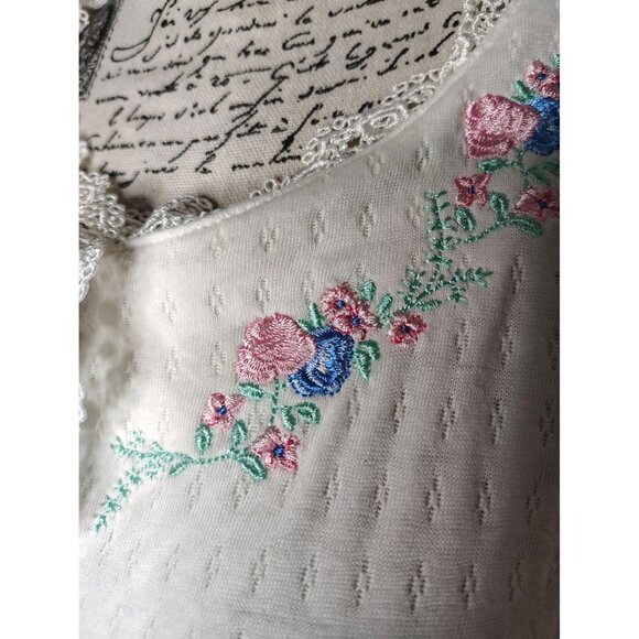 NWT Ashley Taylor Nightgown XL Brushed Knit Lounger Embroidered Flower White - Picture 2 of 6